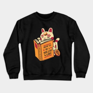 Maneki-Neko How to be a Millionaire Cat Black Design Crewneck Sweatshirt